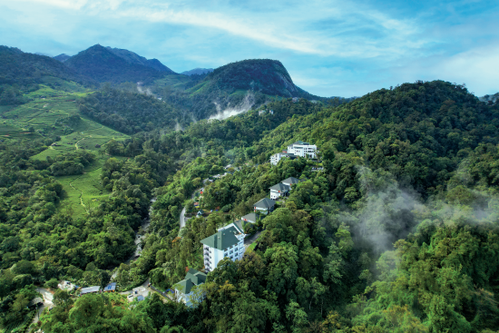 Aerial view of the Grand Cliff Resort, showcasing its stunning architecture and beautiful surroundin