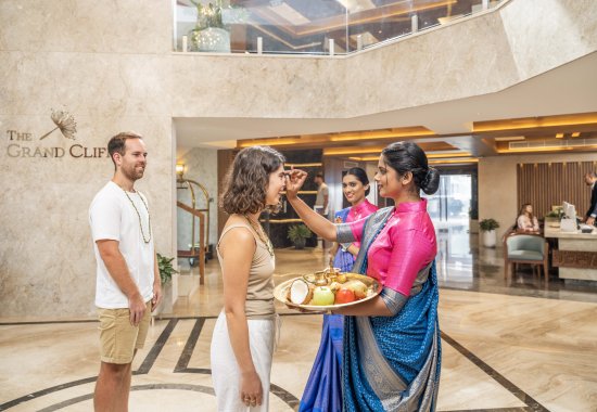Warm welcome at the entrance of The Grand Cliff Resort in Munnar.